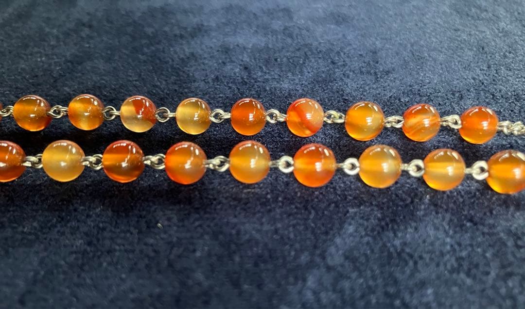 カトリック　ロザリオ　手編み　カーネリアン　長崎編み