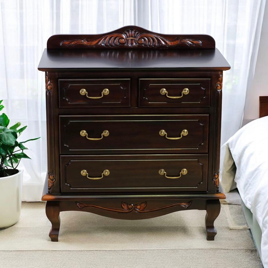 O 新品 アンティーク調 チェスト 75cm タンス 衣類収納 リビング 茶色