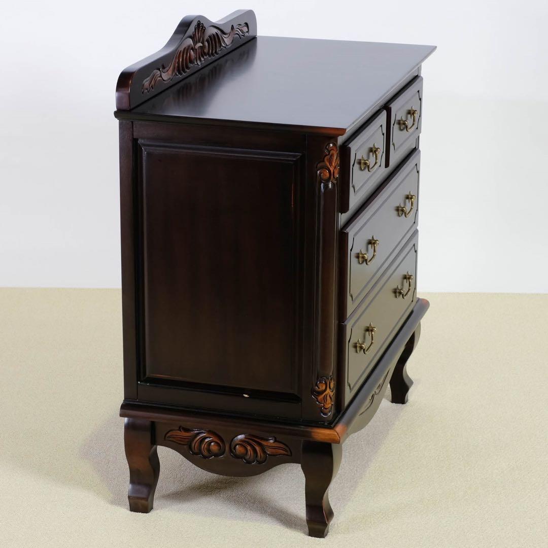 O 新品 アンティーク調 チェスト 75cm タンス 衣類収納 リビング 茶色