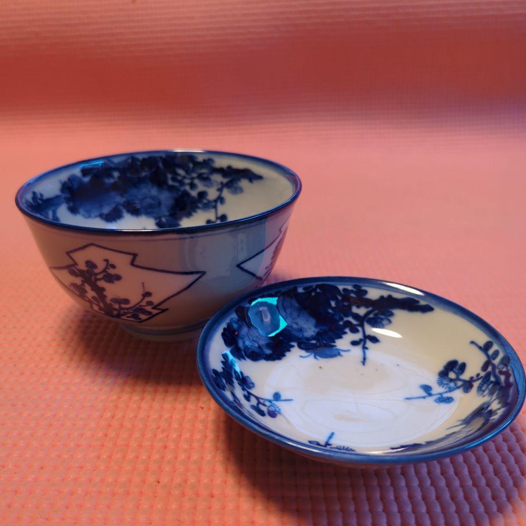 アンティーク 明治初期　古伊万里　深江製　草花図　蓋つき煮物椀