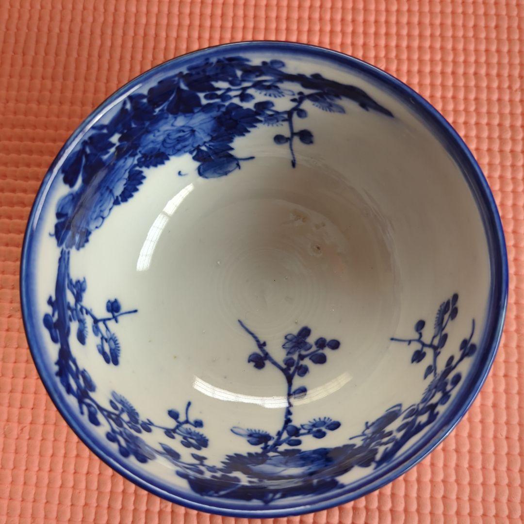 アンティーク 明治初期　古伊万里　深江製　草花図　蓋つき煮物椀