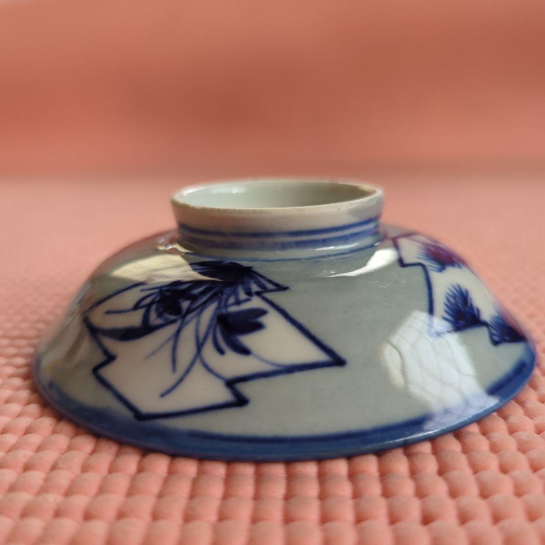 アンティーク 明治初期　古伊万里　深江製　草花図　蓋つき煮物椀