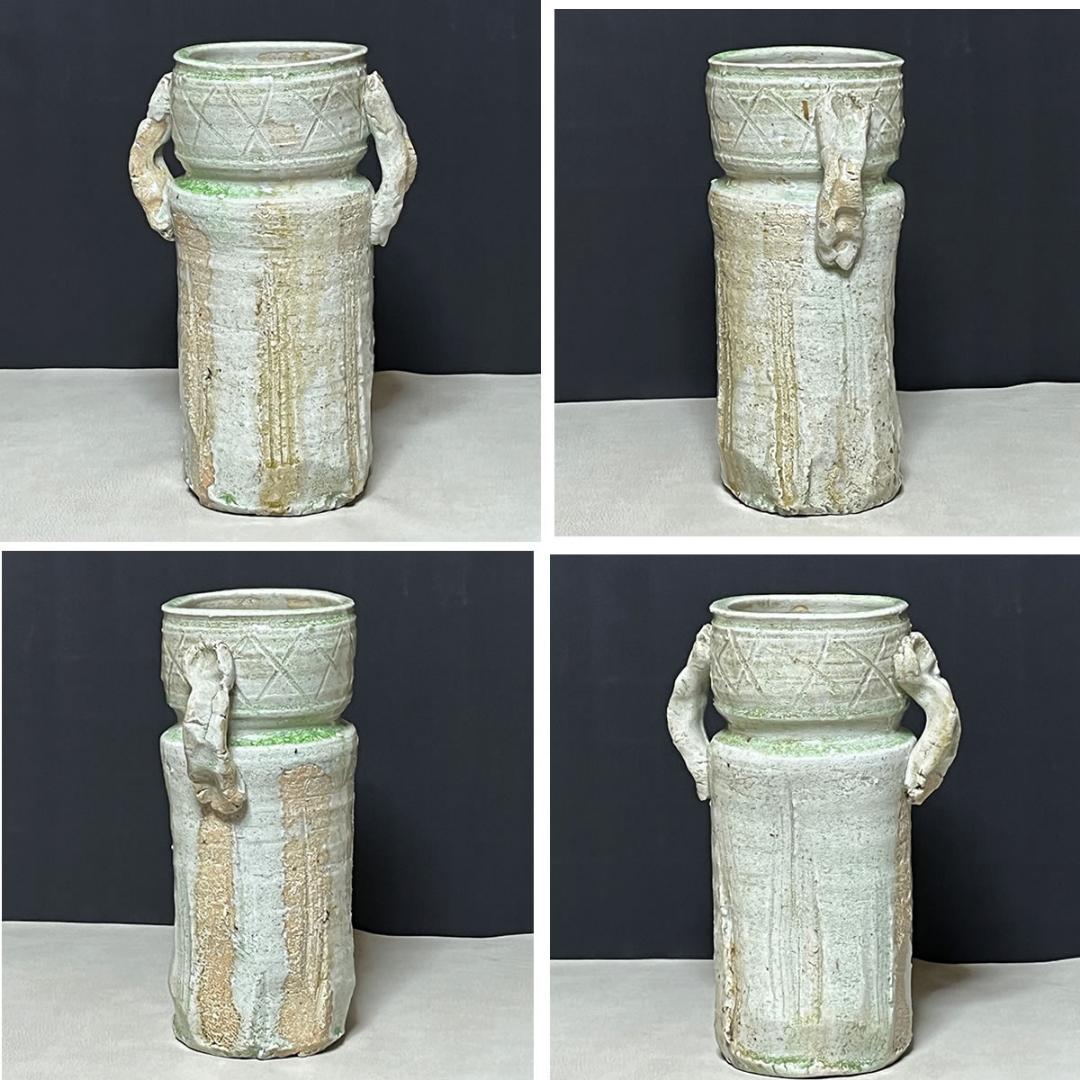 真葛香斎 伊賀 写 花入 共箱 耳付花入 茶道具 【k3154】