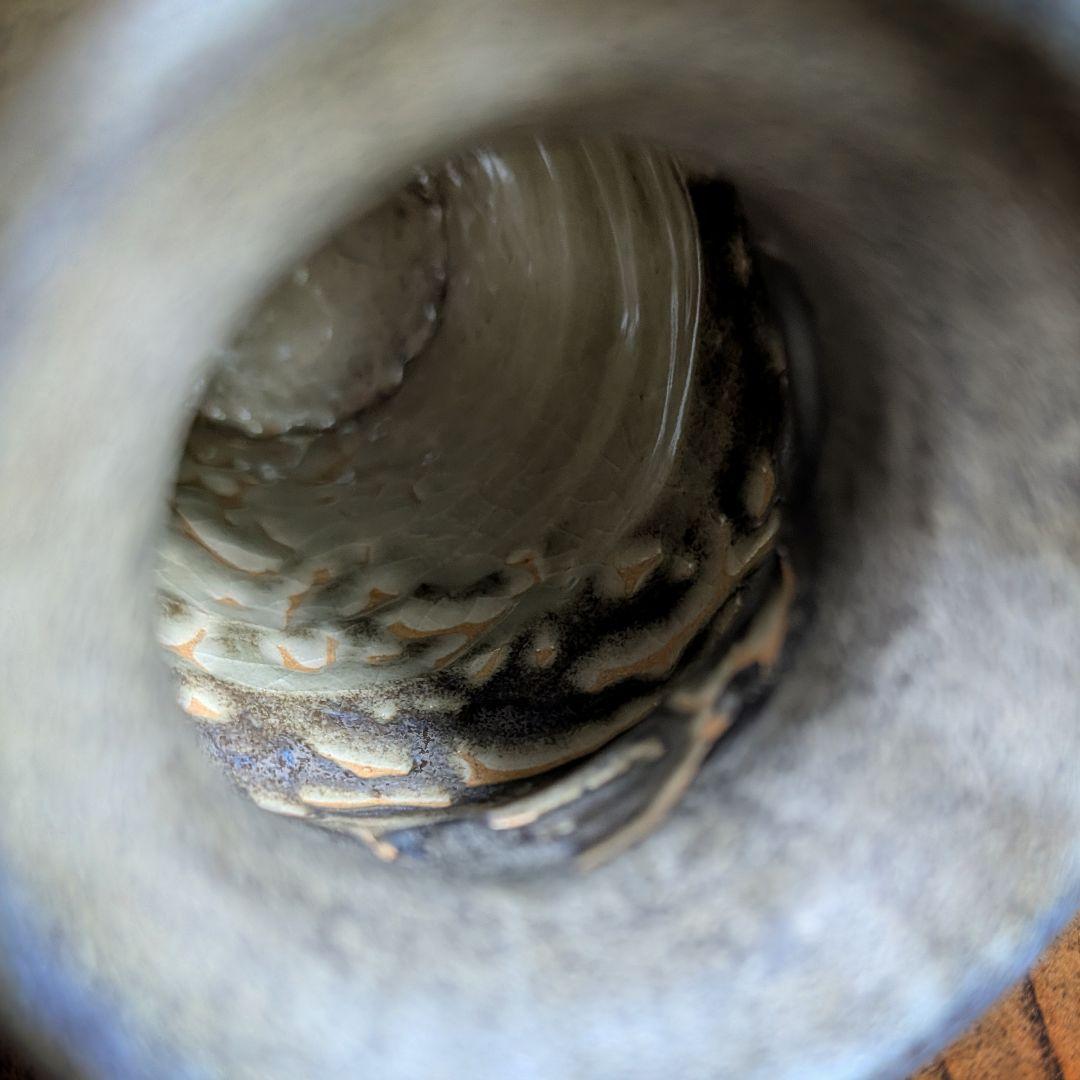 民藝　モダニズム 鉄釉花生　在銘 モダン　花器　花瓶　フラワーベース