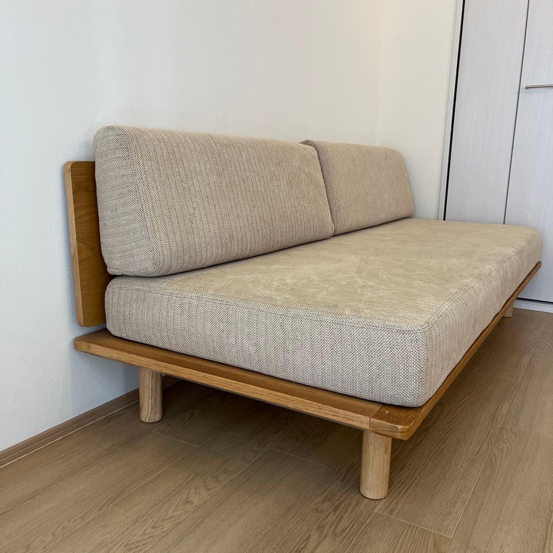 (送料込)無印良品 【廃盤】ソファベッド ベージュ オーク