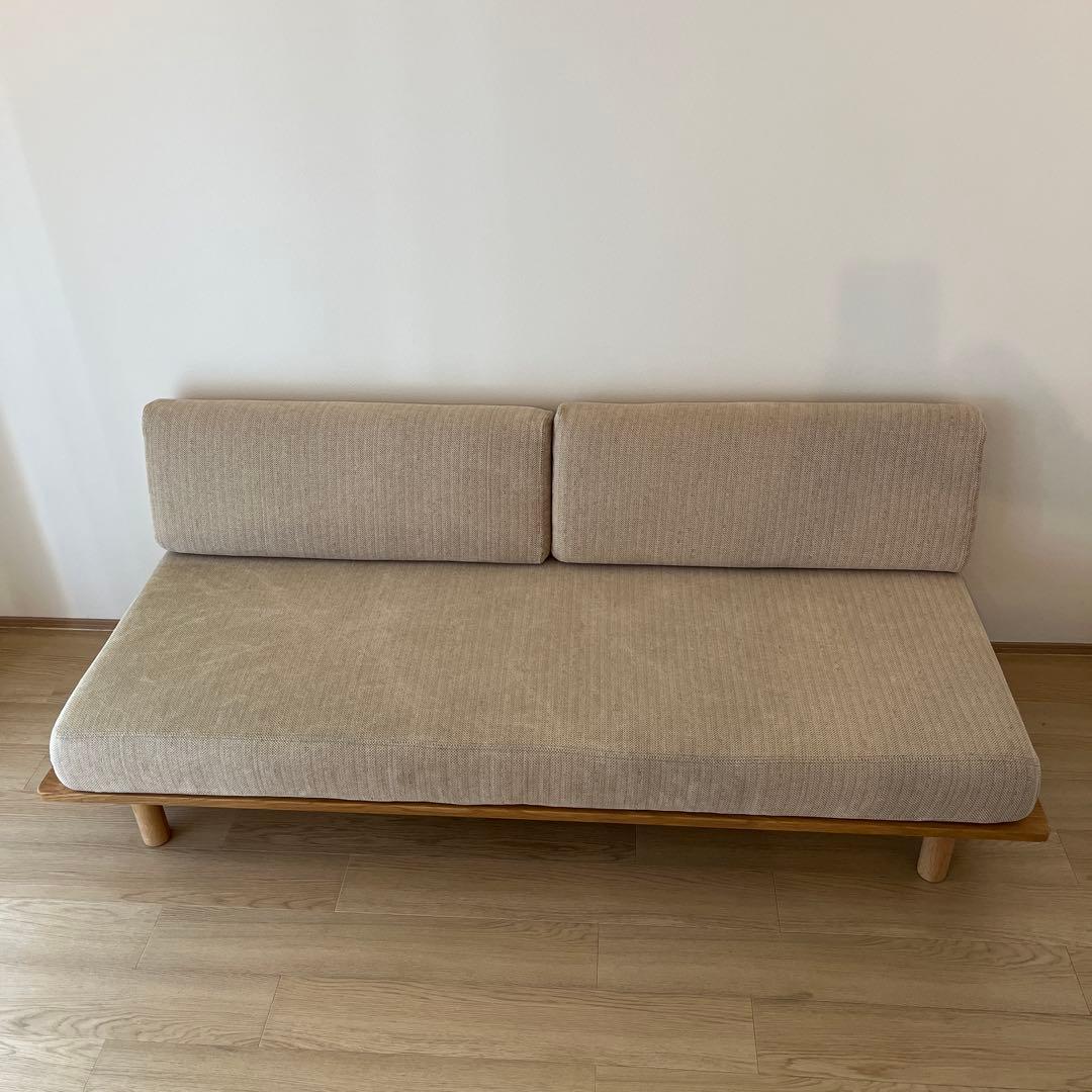(送料込)無印良品 【廃盤】ソファベッド ベージュ オーク