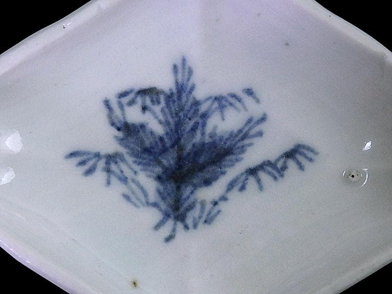 古伊万里　染付　若松に笹の図　菱形変形皿　豆皿　江戸期　E496AS-CUi