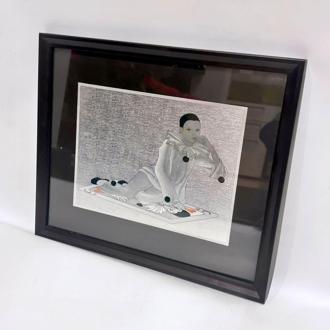 藤田ミラノ 箔押し ピエロ アート 絵画 レトロ ビンテージ トランプ