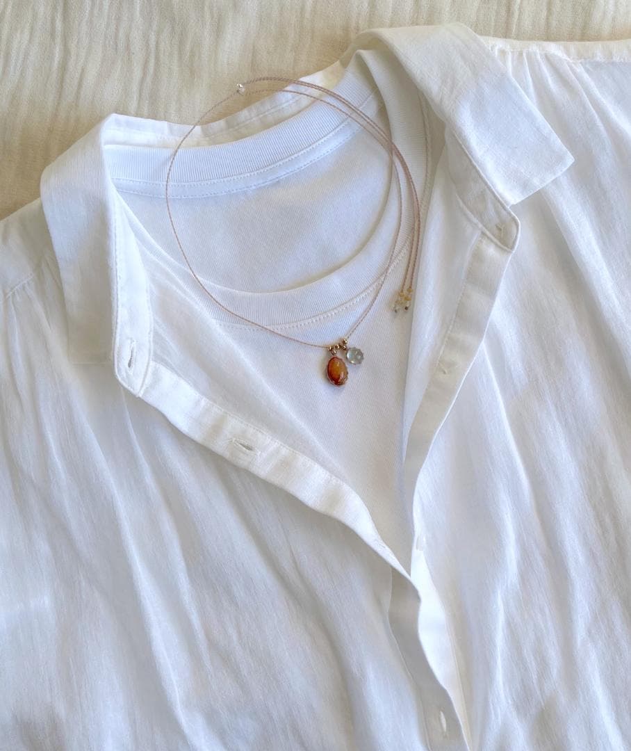 カンテラオパールとプレナイトのマクラメ編み 天然石ネックレス