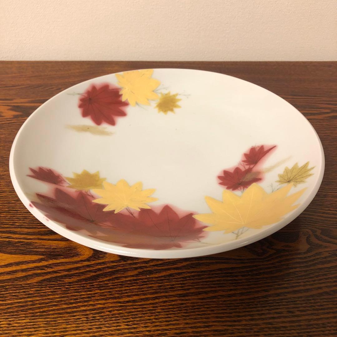 橋詰正英 作「彩絵紅葉」大皿 金彩 径27cm 師：人間国宝 藤本能道