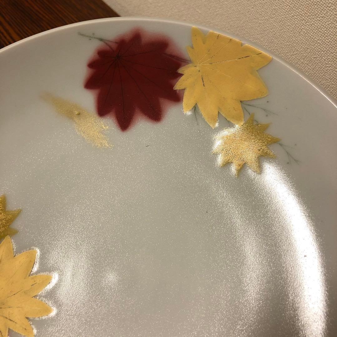 橋詰正英 作「彩絵紅葉」大皿 金彩 径27cm 師：人間国宝 藤本能道