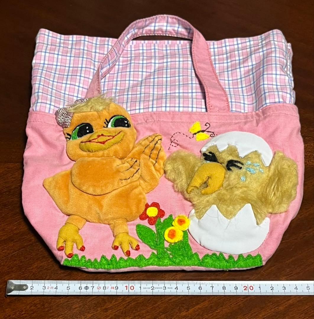 【ハンドメイド】アヒルとひよこの刺繍トートバッグ