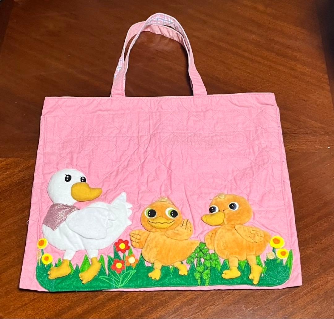 【ハンドメイド】アヒルとひよこの刺繍トートバッグ