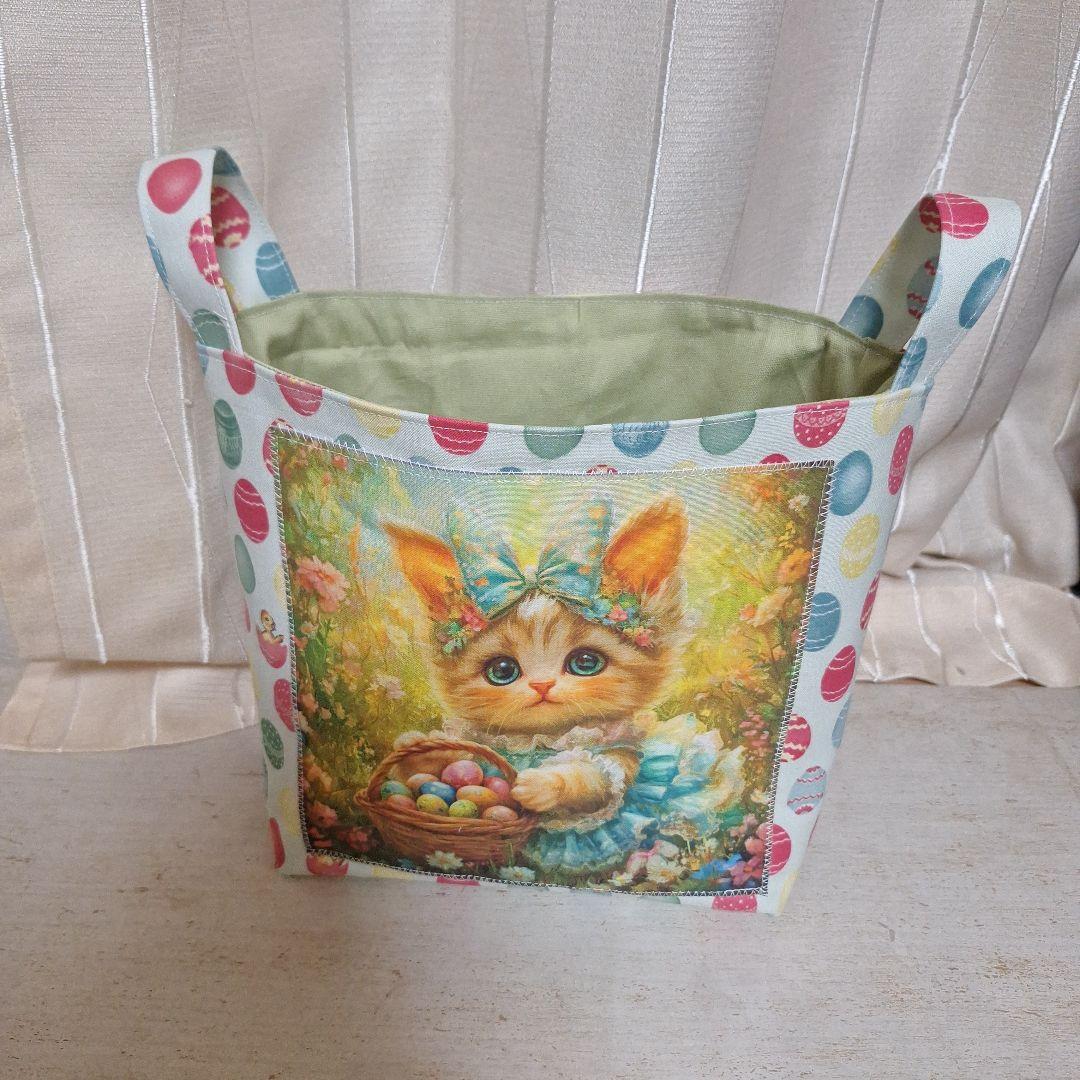 激レア女の子パネル生地　ハンドメイド　まちなしバッグ　ミニバック　布バスケット