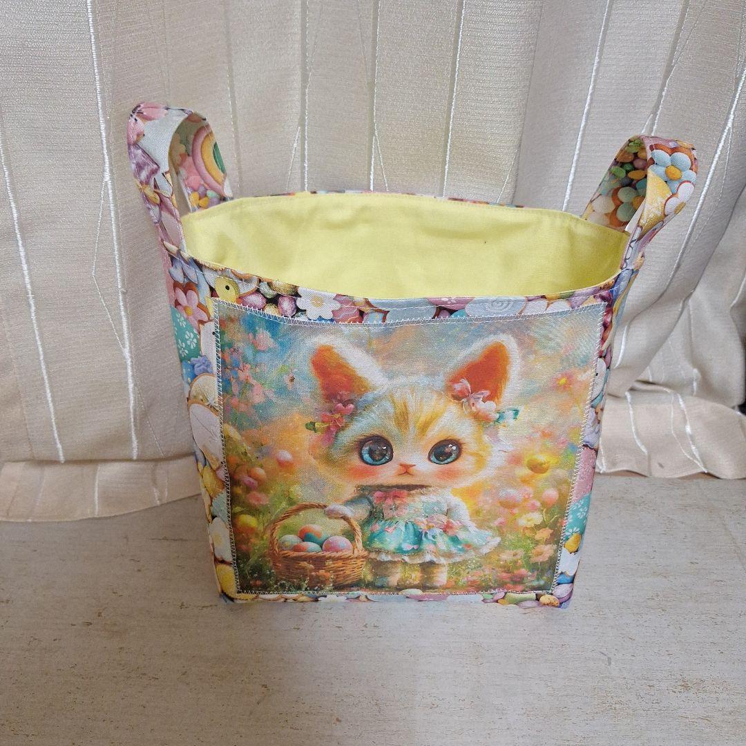 激レア女の子パネル生地　ハンドメイド　まちなしバッグ　ミニバック　布バスケット