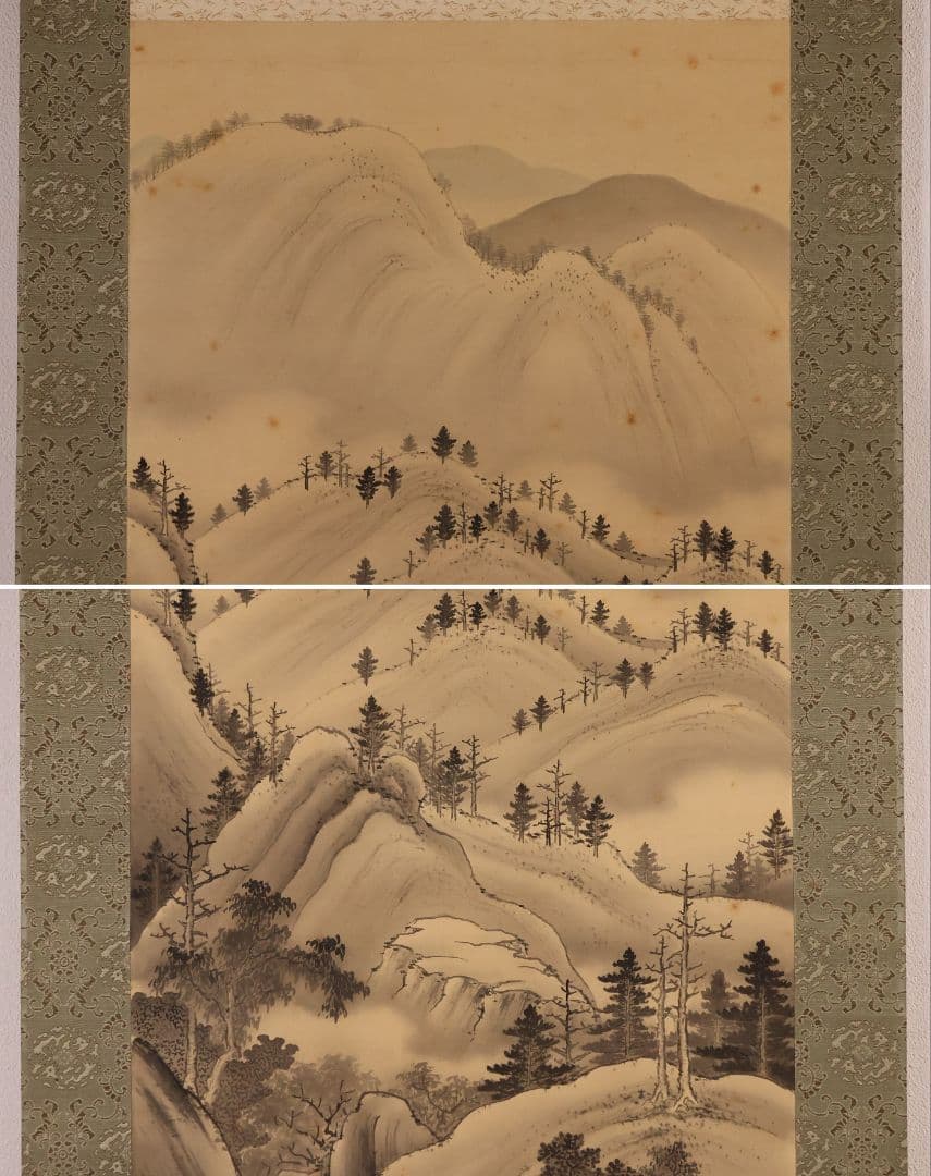 【模写】寺崎廣業(広業) 春秋山水図 絹本 双幅 掛軸 鳥谷幡山極書 MB237