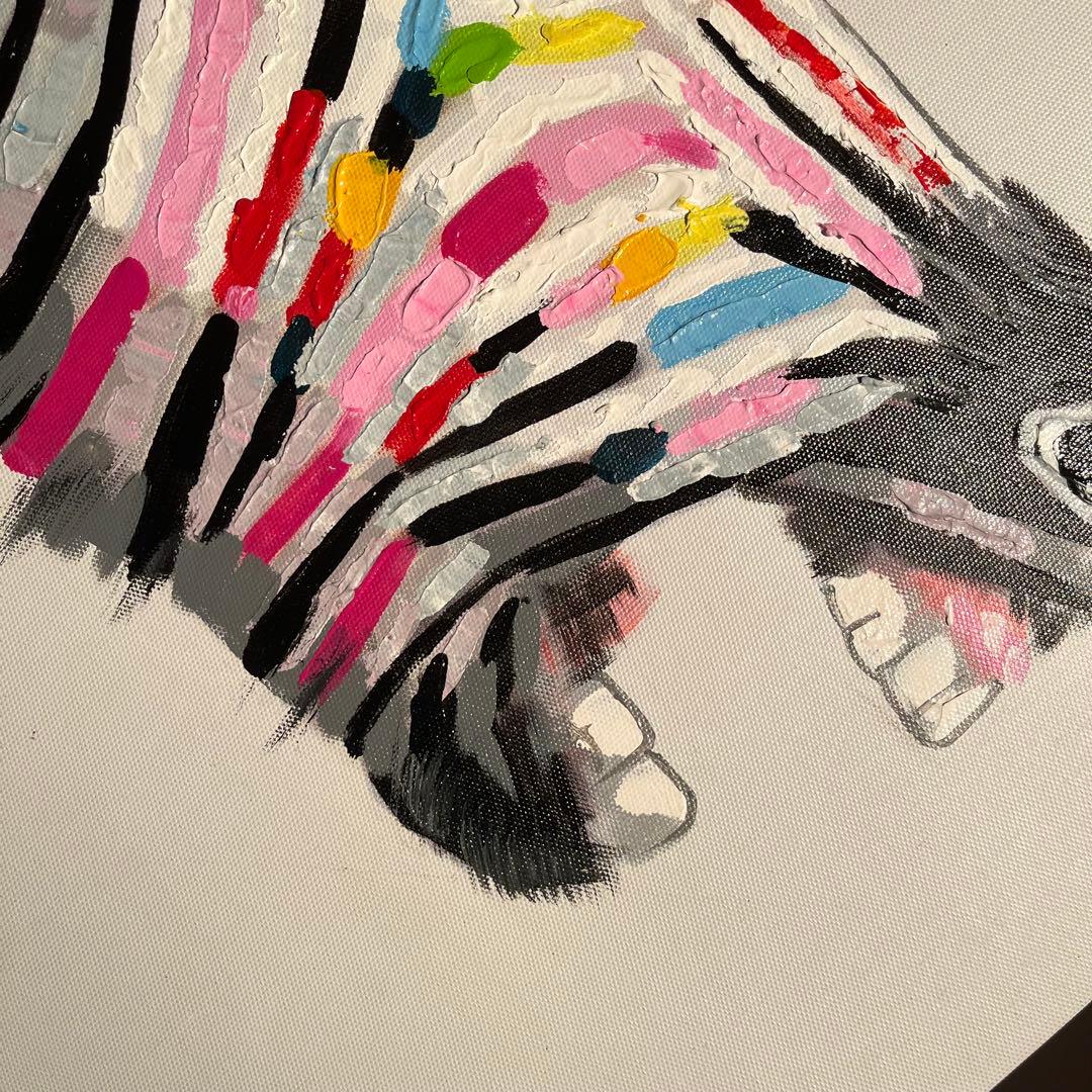 手書き油絵 シマウマ 絵画 インテリア 油彩画