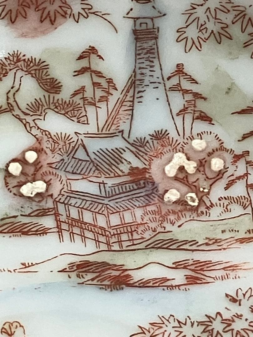 希少　レア　陶芸　年代物　赤絵皿　菊花　銘々皿　骨董品　金継ぎ用　手描き　4枚