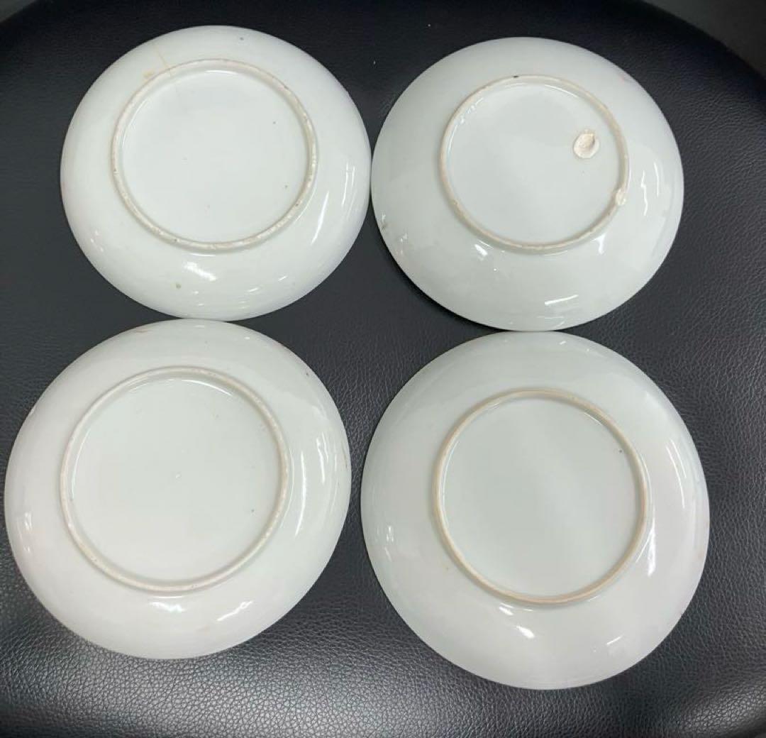 希少　レア　陶芸　年代物　赤絵皿　菊花　銘々皿　骨董品　金継ぎ用　手描き　4枚