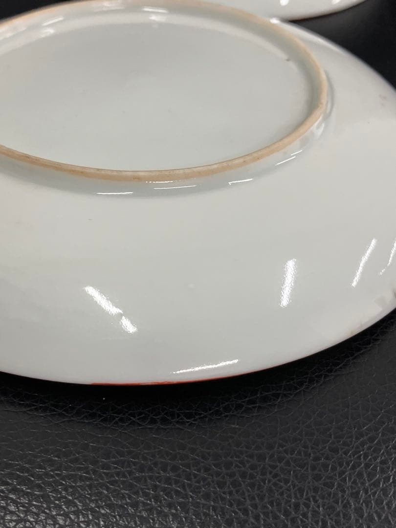 希少　レア　陶芸　年代物　赤絵皿　菊花　銘々皿　骨董品　金継ぎ用　手描き　4枚