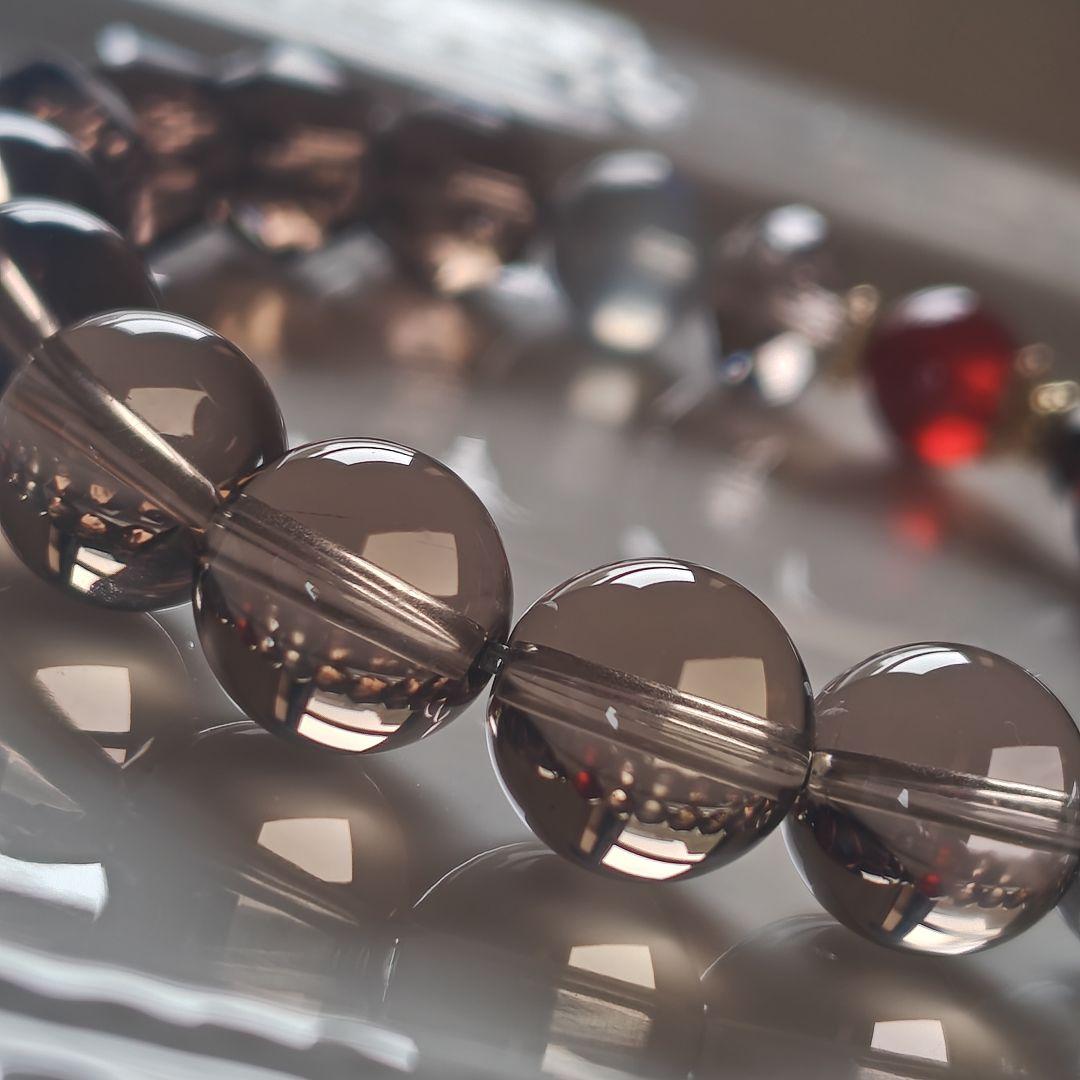 大漆オパール亀甲天珠、スモーキークオーツ、オレンジガーネット、グレームーンスト