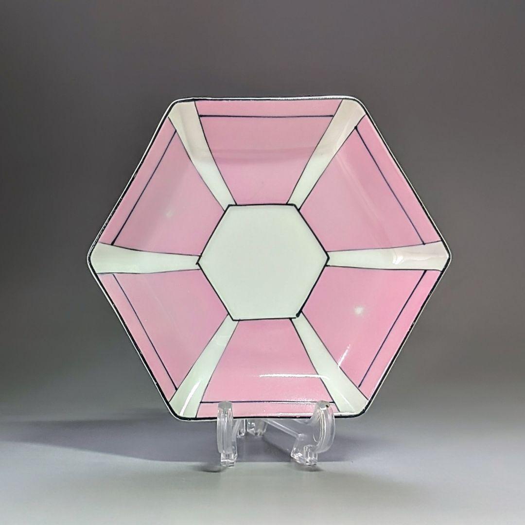 オールドノリタケ アールデコ ピンク幾何学文 カップ＆ソーサー M印