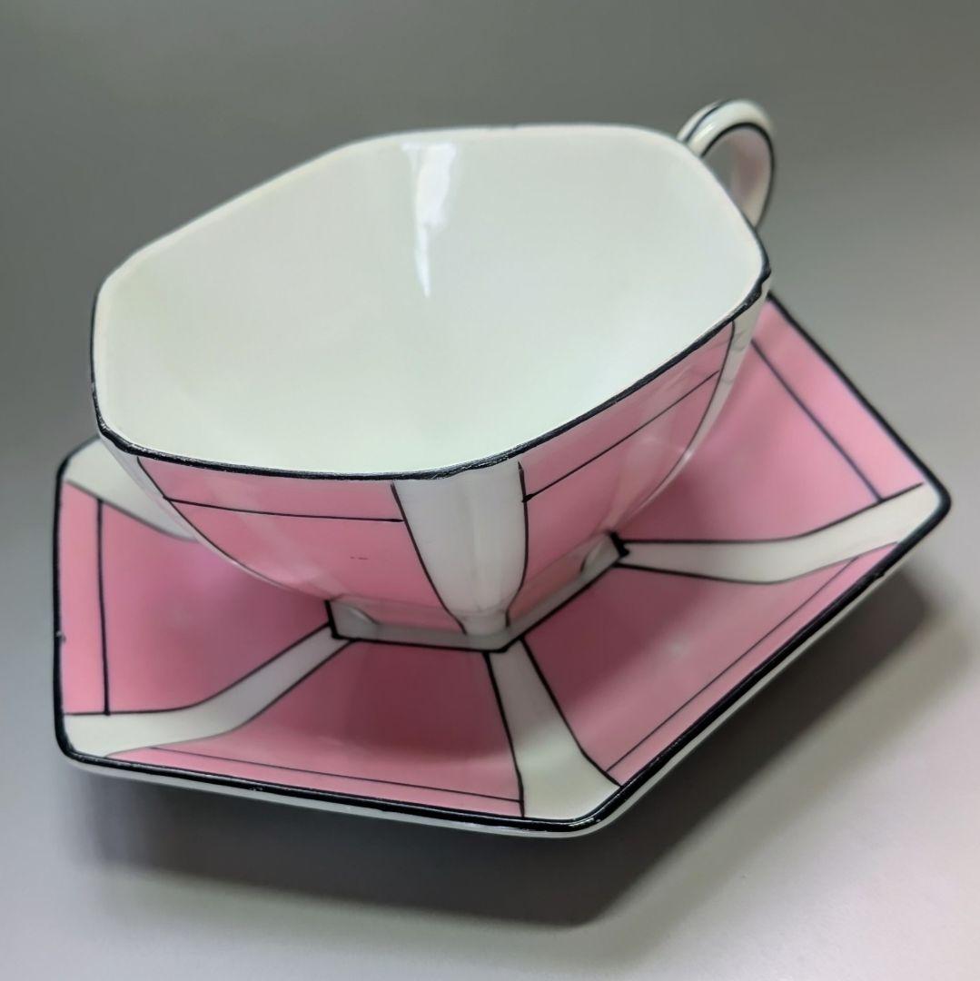 オールドノリタケ アールデコ ピンク幾何学文 カップ＆ソーサー M印