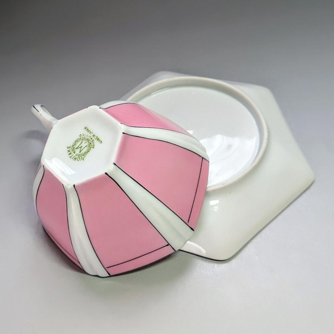 オールドノリタケ アールデコ ピンク幾何学文 カップ＆ソーサー M印