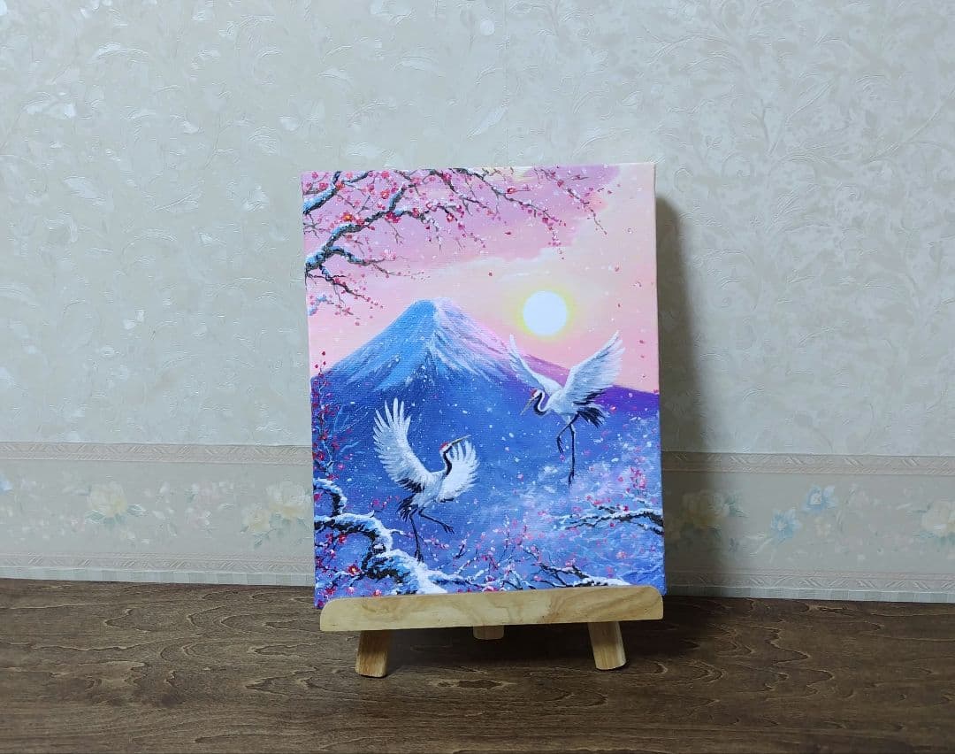 い*＊様 【富士の鶴】アクリル画 F3 風景画 開運絵画