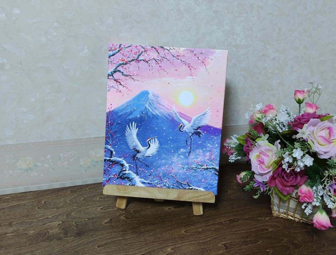 い*＊様 【富士の鶴】アクリル画 F3 風景画 開運絵画