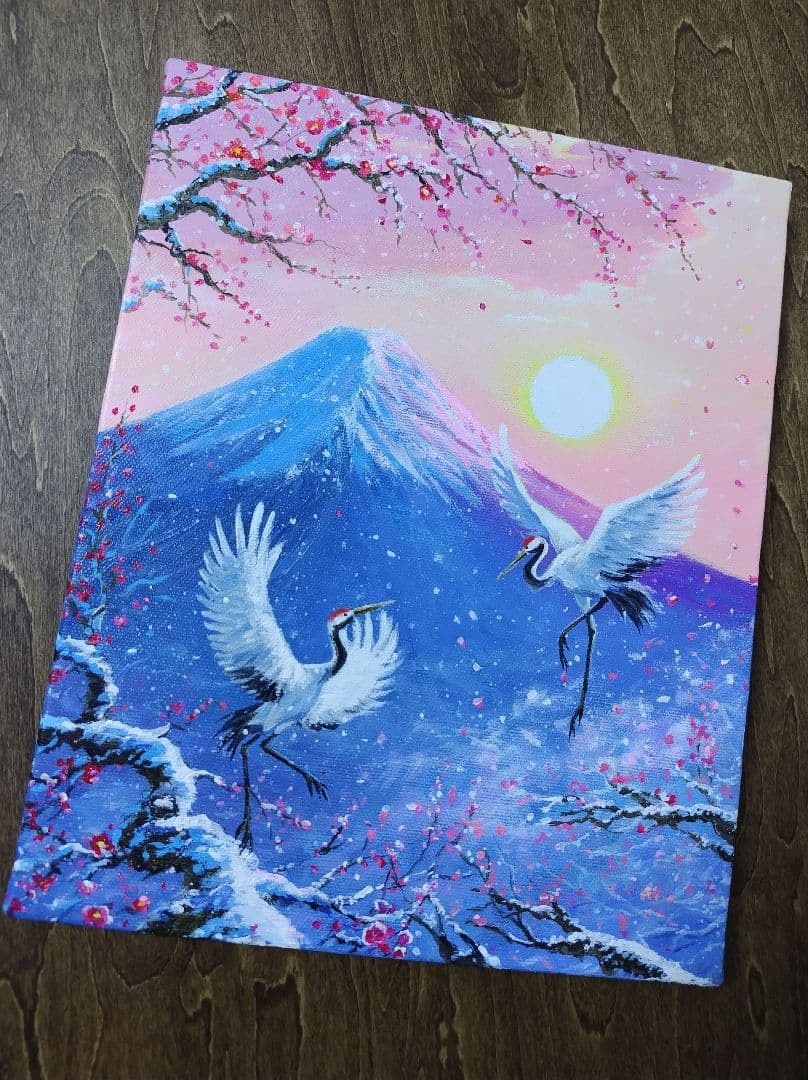 い*＊様 【富士の鶴】アクリル画 F3 風景画 開運絵画