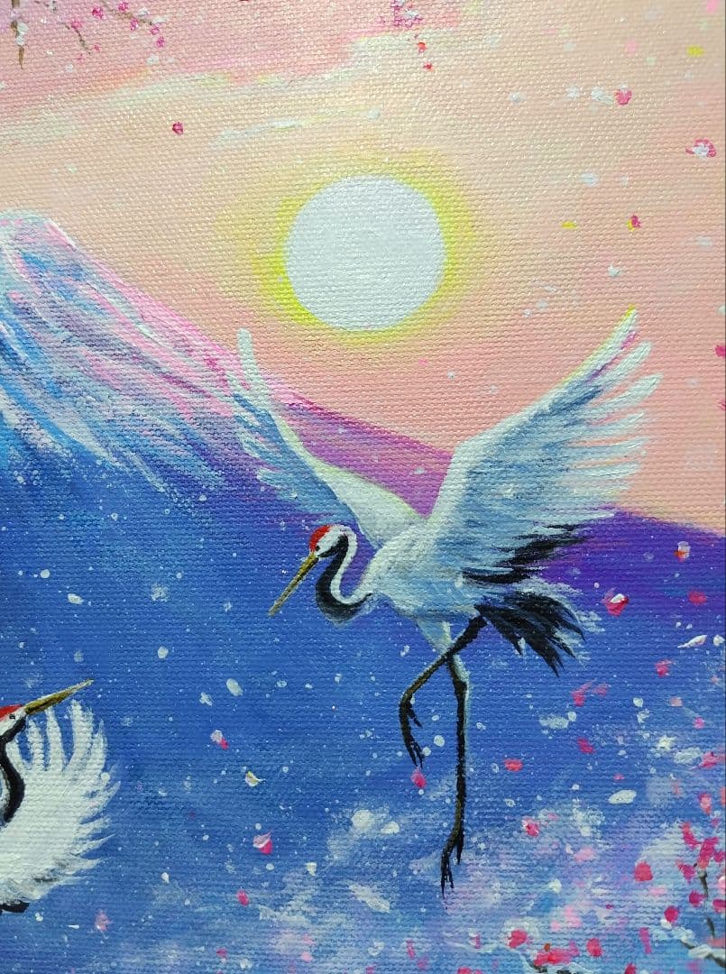 い*＊様 【富士の鶴】アクリル画 F3 風景画 開運絵画