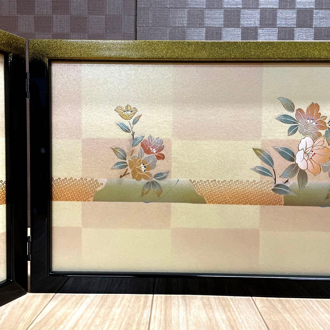 屏風　三月屏風　花だより金彩