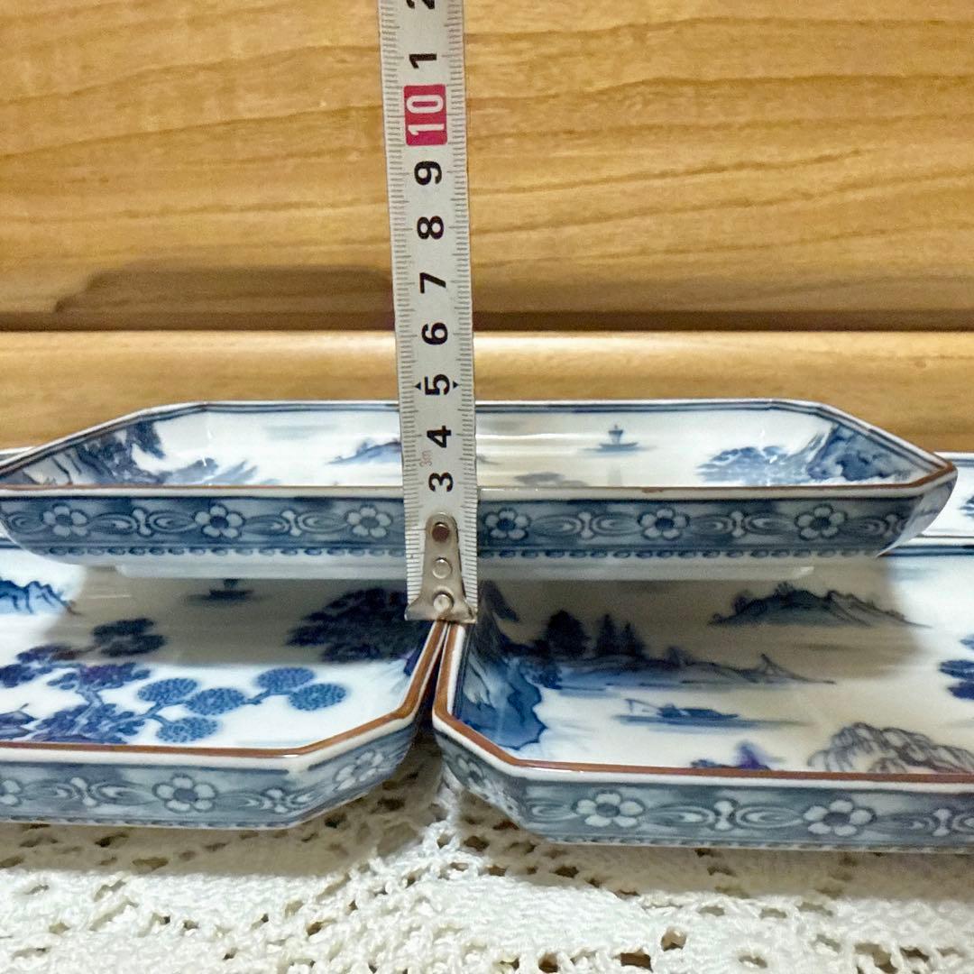 993 未使用 前畑陶器　庫山窯　染付山水　長皿　魚皿　焼物皿