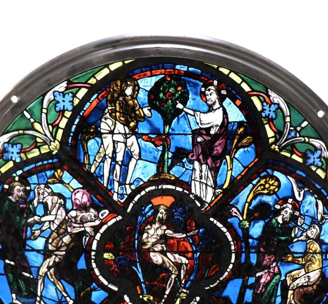 大型 アダムとイブ ヴィンテージ ステンドグラス 教会 旧約聖書 創世記