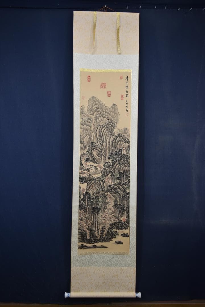 【複製】作者不詳/山水人物画賛/工芸品/掛軸☆宝船☆Z-802