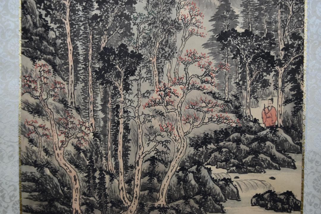 【複製】作者不詳/山水人物画賛/工芸品/掛軸☆宝船☆Z-802