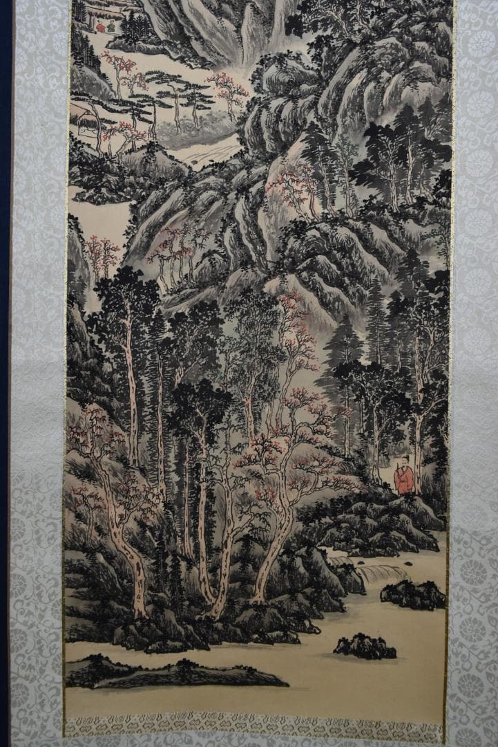 【複製】作者不詳/山水人物画賛/工芸品/掛軸☆宝船☆Z-802