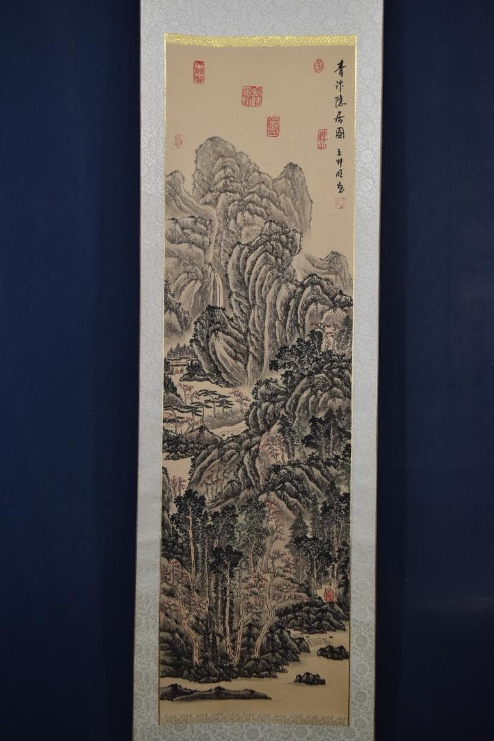 【複製】作者不詳/山水人物画賛/工芸品/掛軸☆宝船☆Z-802