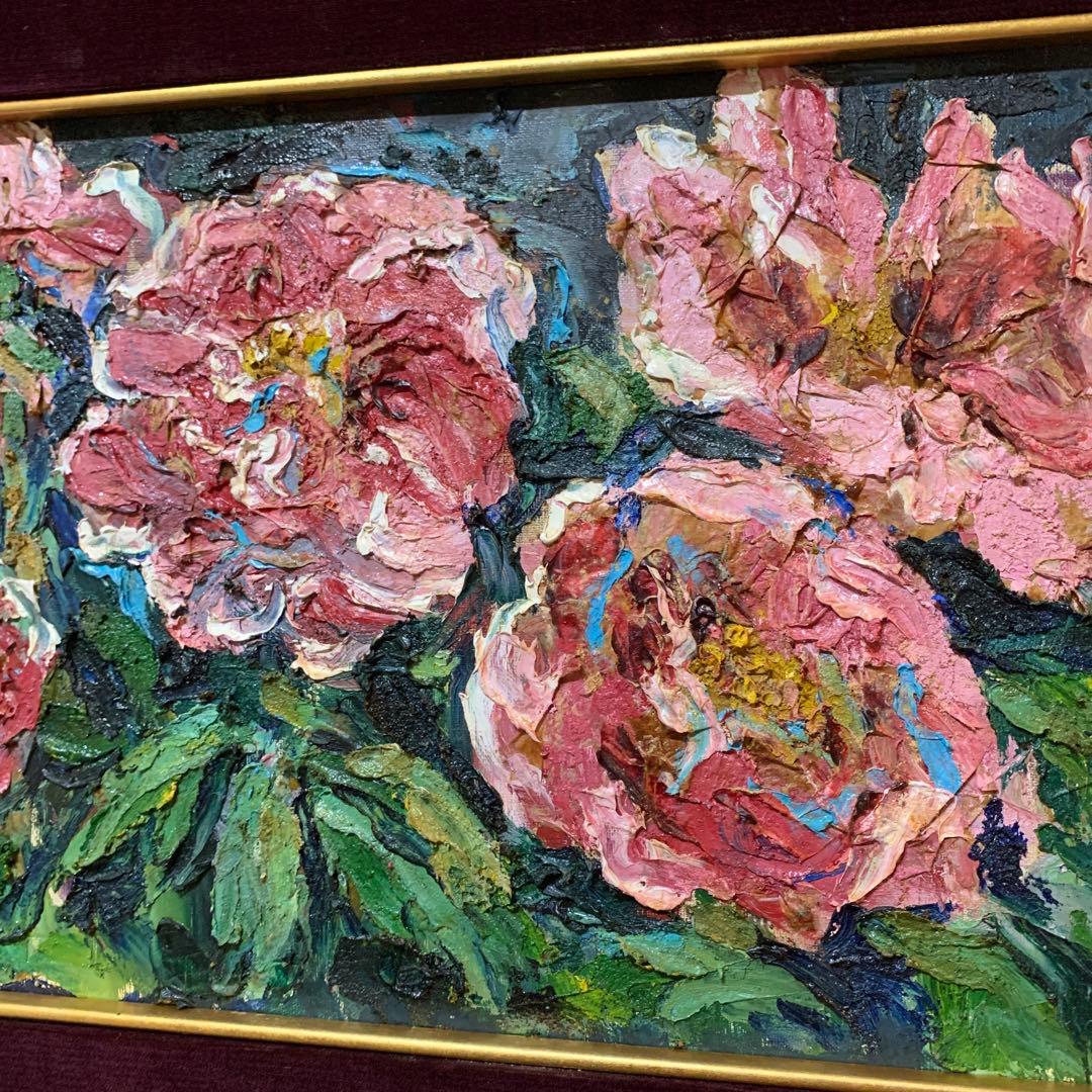 絵画　油彩肉筆画　真作　松浦清『競艶（石光寺にて）』個展出品作品　アンティーク