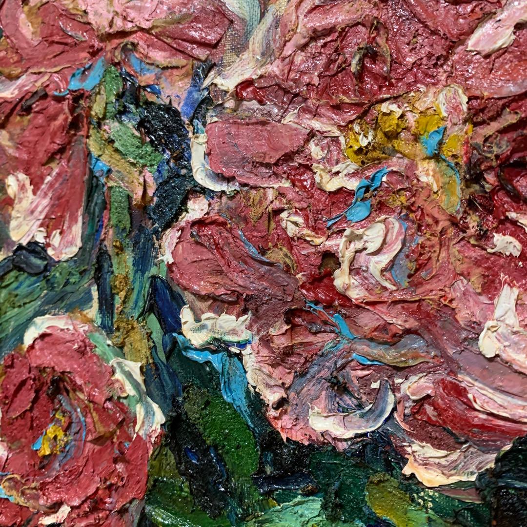 絵画　油彩肉筆画　真作　松浦清『競艶（石光寺にて）』個展出品作品　アンティーク