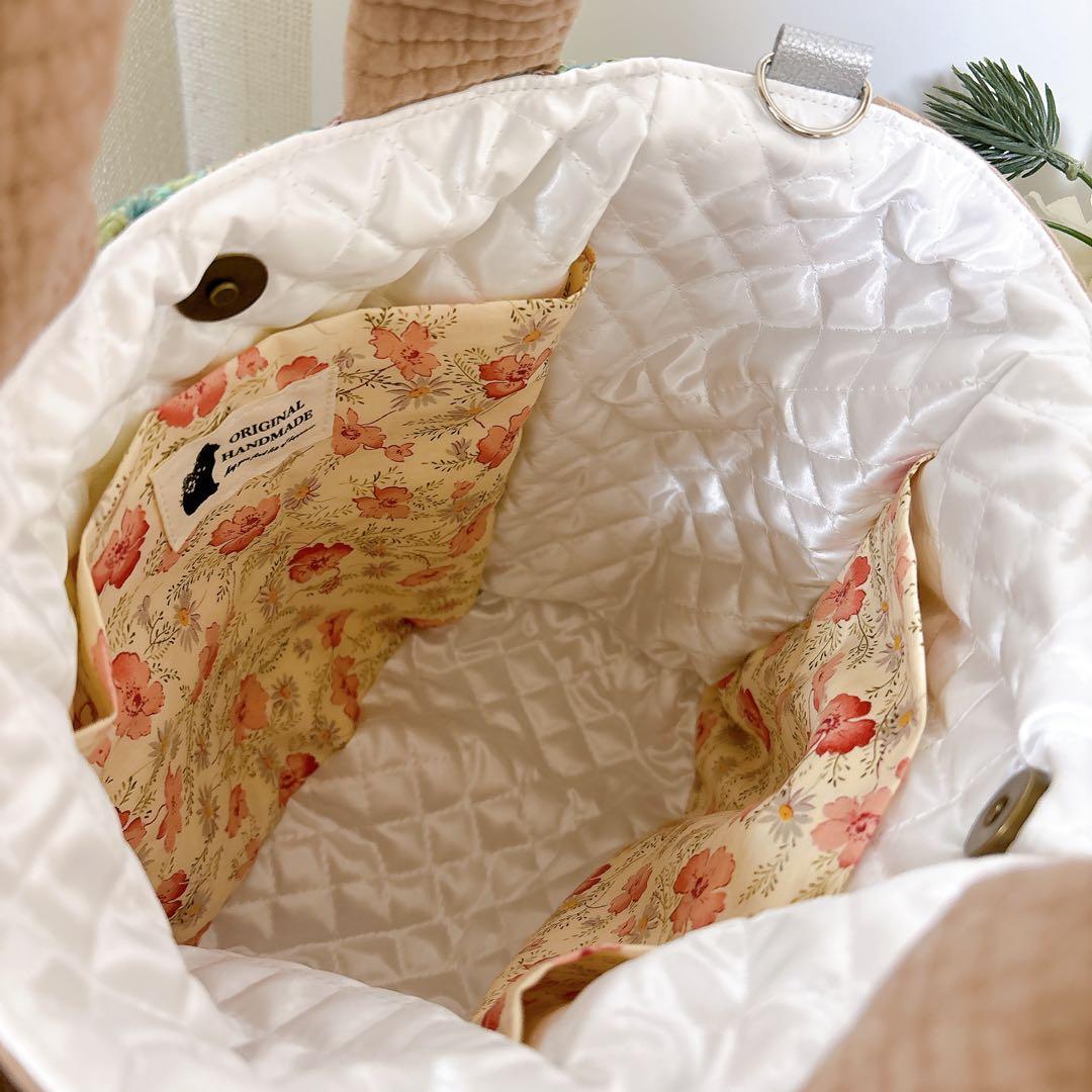 コヤンイサムチョン　森かごバック　お揃いポーチ付き　ヌビ　インド刺繍