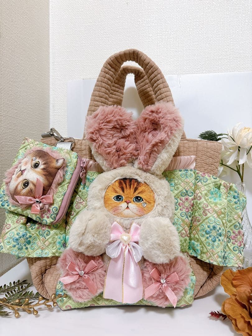 コヤンイサムチョン　森かごバック　お揃いポーチ付き　ヌビ　インド刺繍