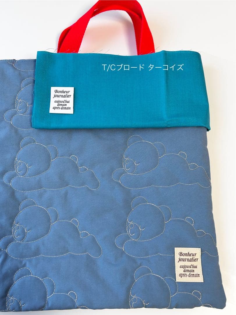 くまさん刺繍生地キルティングレッスンバッグ通園バッグハンドメイド