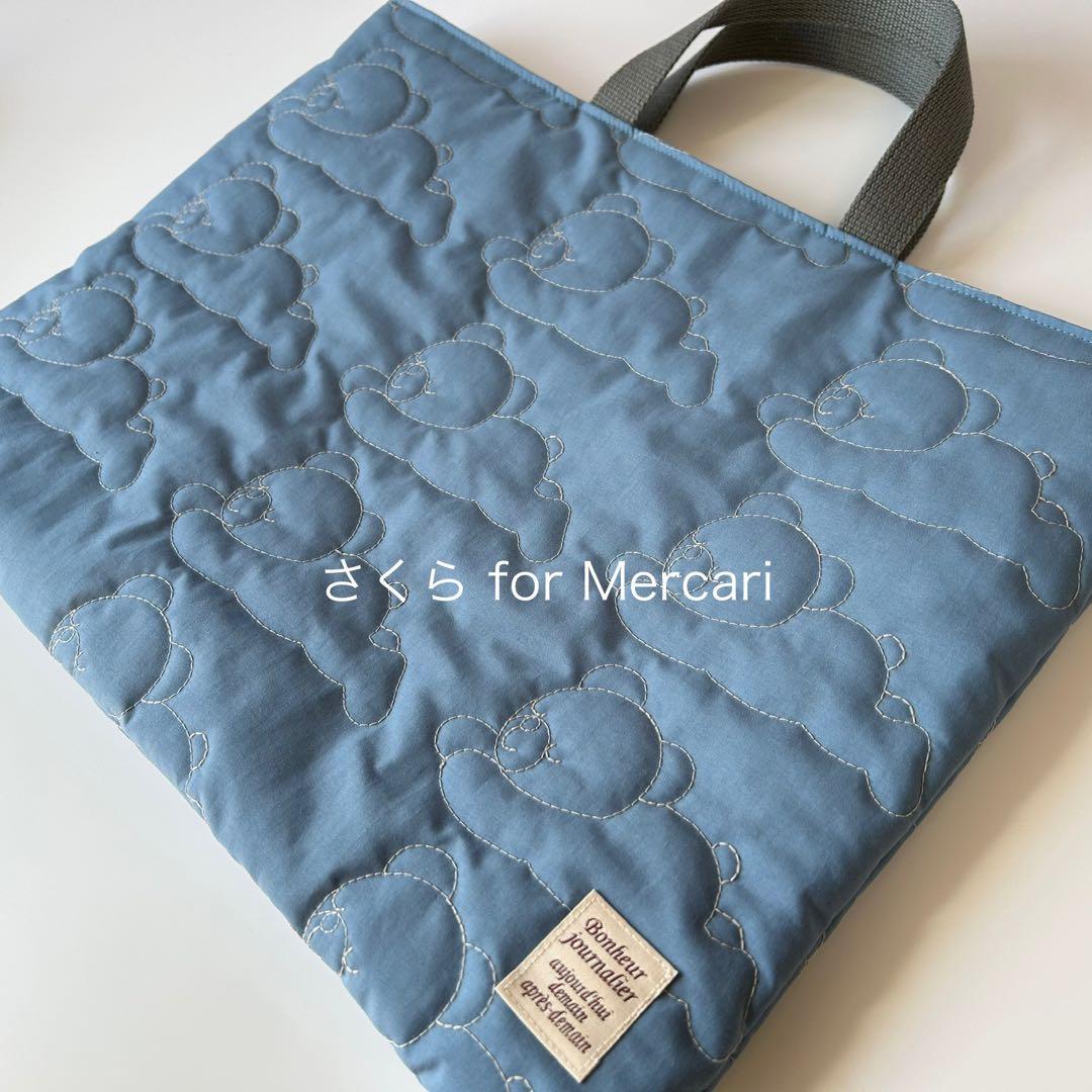 くまさん刺繍生地キルティングレッスンバッグ通園バッグハンドメイド