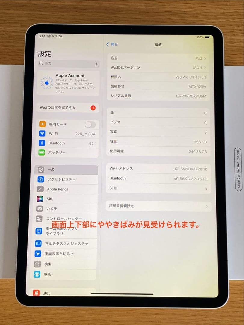 iPad Pro 11インチ　２５６ＧＢ　美品　電池良好　iPad本体