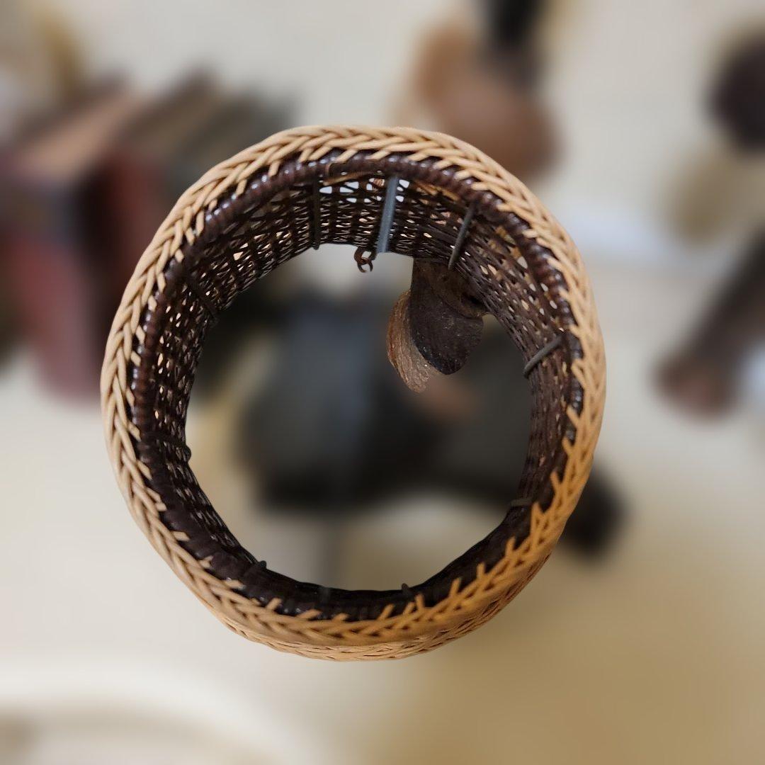 {森の贈り物}　アンティークフロアライト　藤つる木製スタンド　希少　骨董工芸品