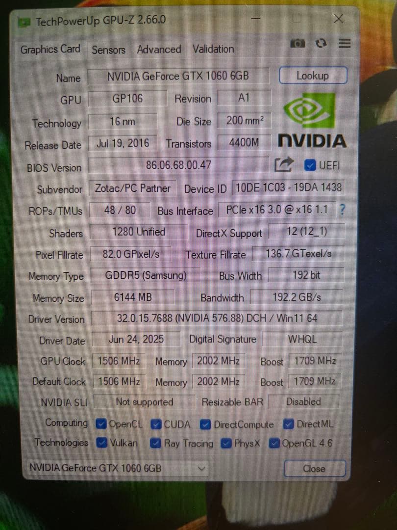【動作確認済】ZOTAC GTX 1060 6GB
