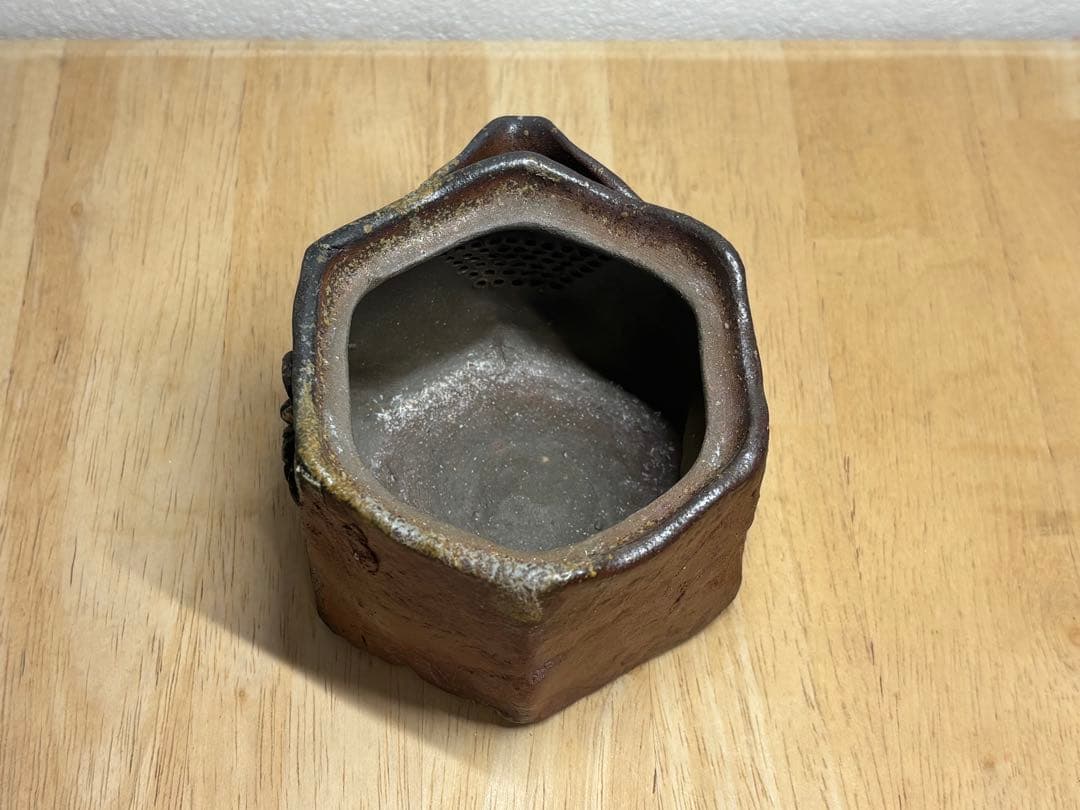 127. 備前焼 宝瓶 登り窯 カニとタニシ 貝6角 手びねり 急須