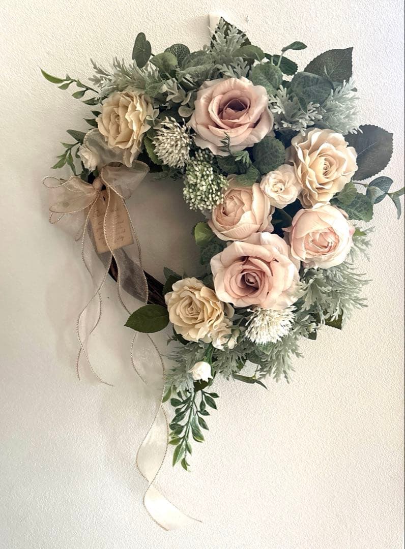 ＊フラワーリース＊　特大　玄関リース　ローズののナチュラルリース